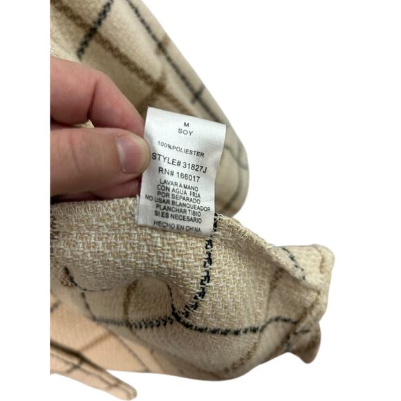 Cream Plaid Boucle Shacket Jacket M Fall Layer Preppy Cottagecore Cozy Chic - Picture 5 of 5